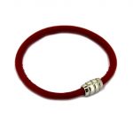 Pulsera Cuero y Plata Roja 19 cm