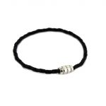 Pulsera Cuero y Plata Negra 19 cm