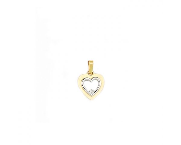 Colgante Bicolor Corazón Oro y Brillante Finor