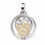 Medalla Ángel Oro 18k, Plata y Brillante