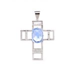 Cruz Plata Agua Marina y Circonitas