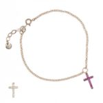 Pulsera cruz rosa y blanca