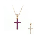 Gargantilla cruz rosa y blanca