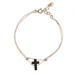 Pulsera Plata cruz mini negra chapada rosa