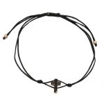 Pulsera Cordon negro ajustable cruz mini rosa